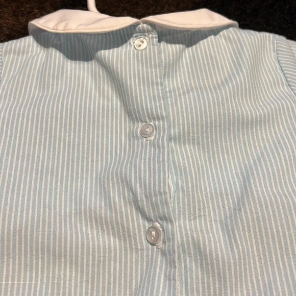 Petit ami blue and white train onesie size 3 months